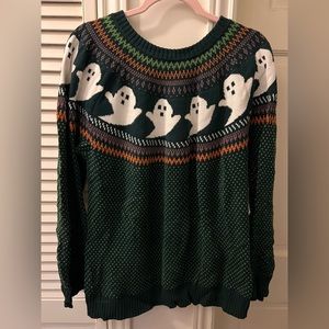 ModCloth Halloween Ghost Sweater Green 1x Plus Size Spooky Autumn